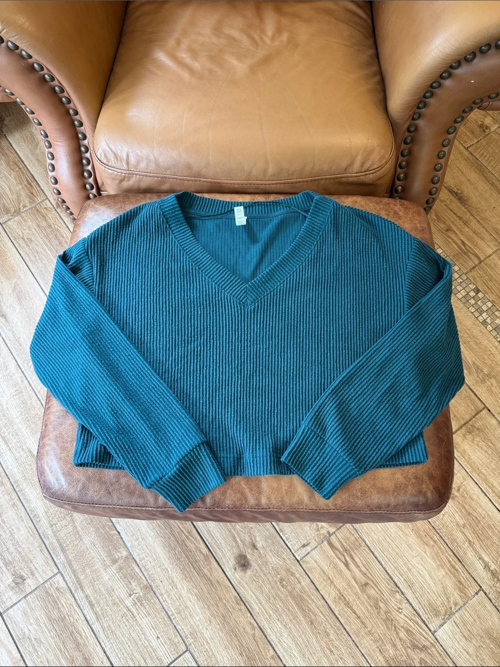 Alo Yoga Muse Ribbed Crop Pullover Sz Medium 8 10 Galactic Teal Green Oversized